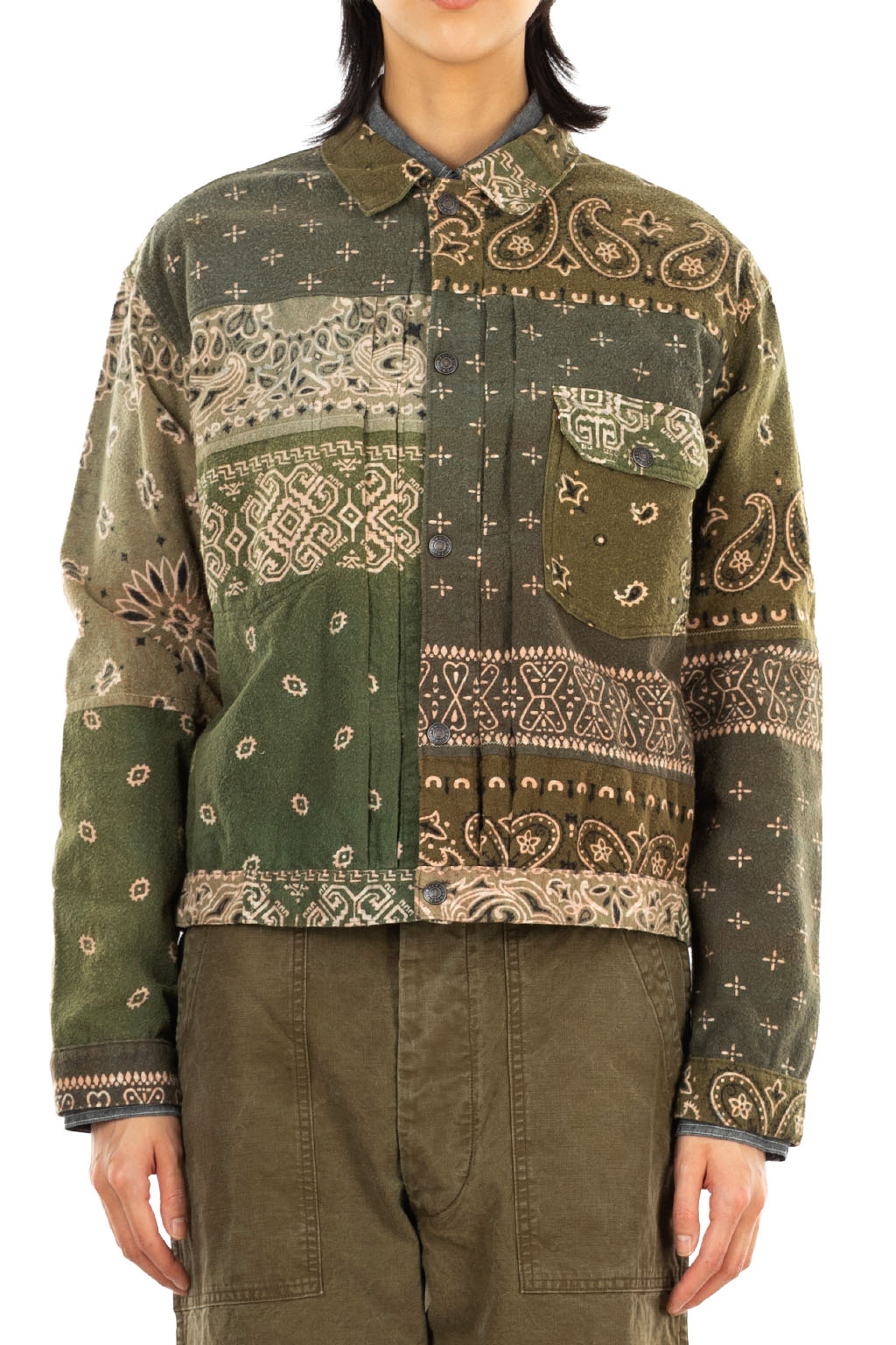 Kapital - Flannel Reversible Bandana 1st JKT - Khaki x Orange