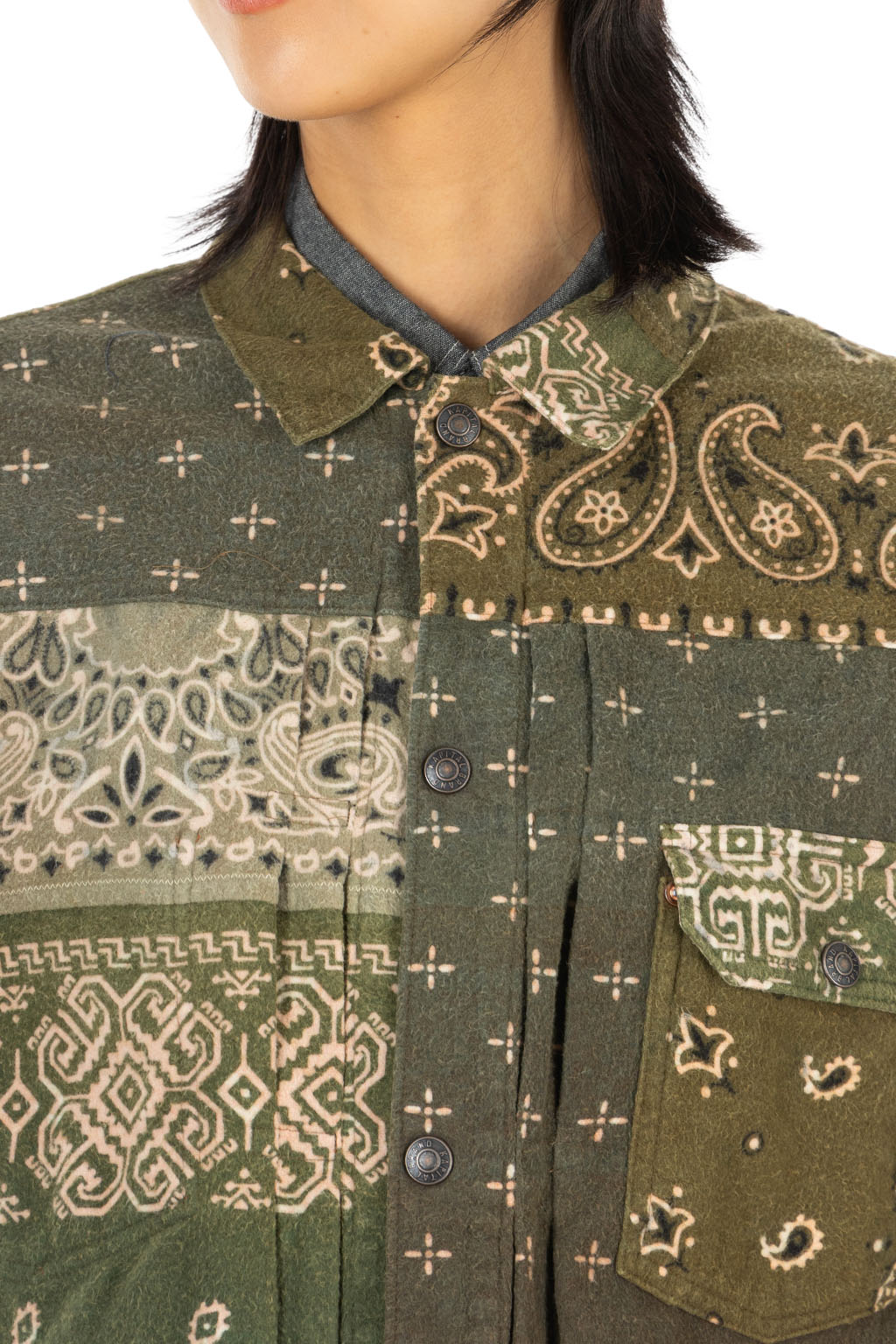 Kapital - Flannel Reversible Bandana 1st JKT - Khaki x Orange