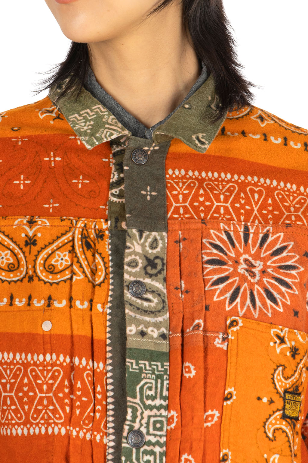 Kapital - Flannel Reversible Bandana 1st JKT - Khaki x Orange