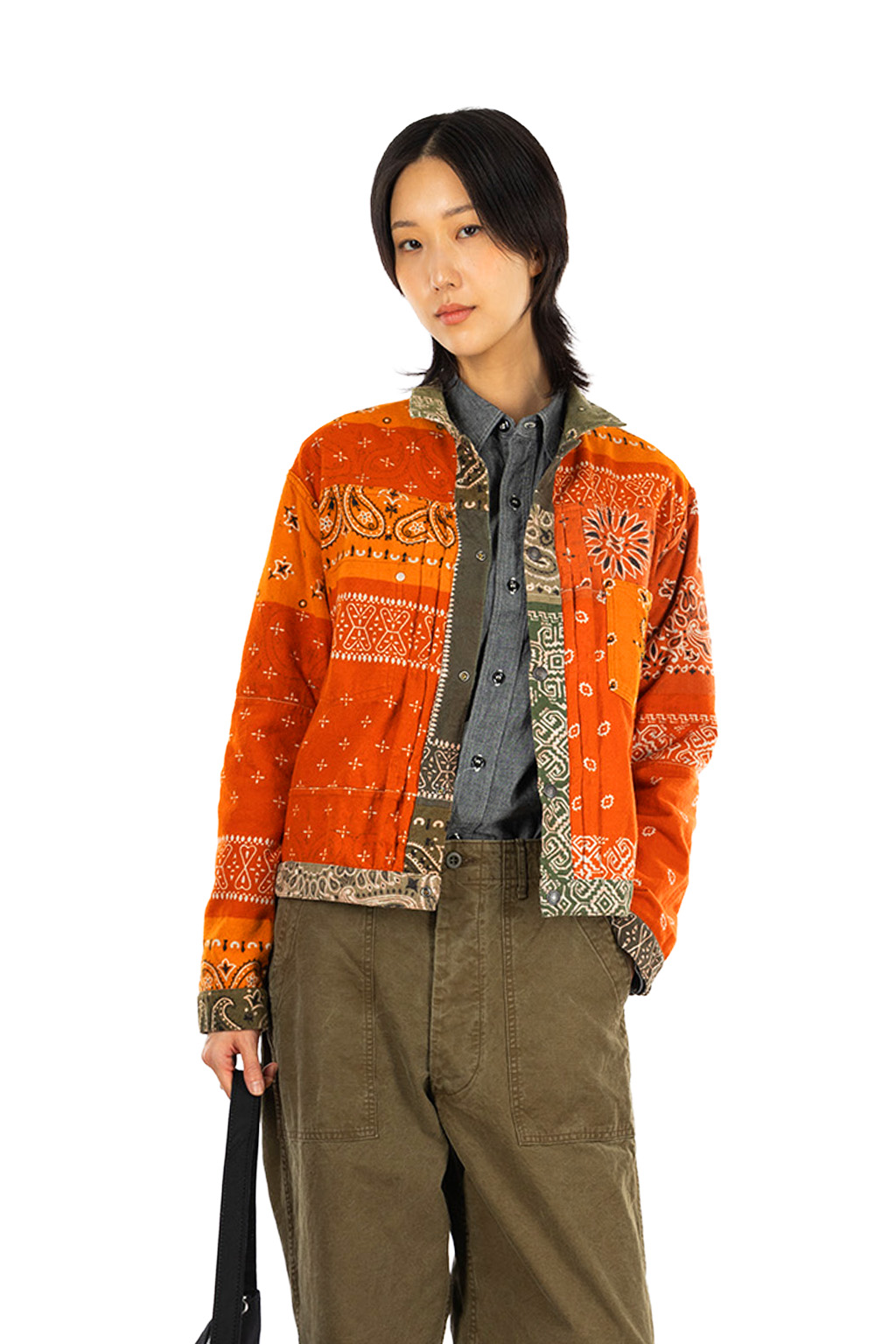 Kapital - Flannel Reversible Bandana 1st JKT - Khaki x Orange