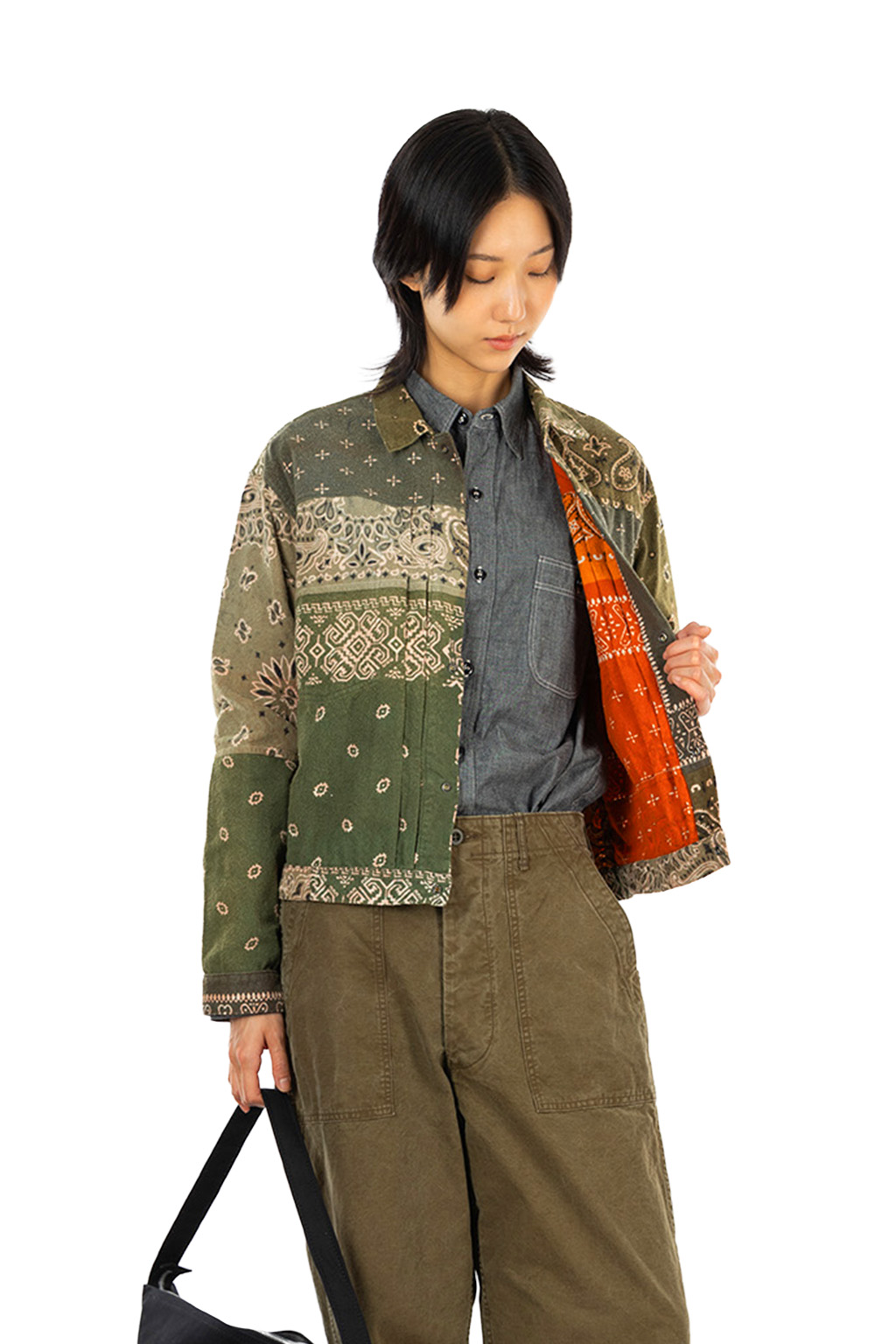 Kapital - Flannel Reversible Bandana 1st JKT - Khaki x Orange