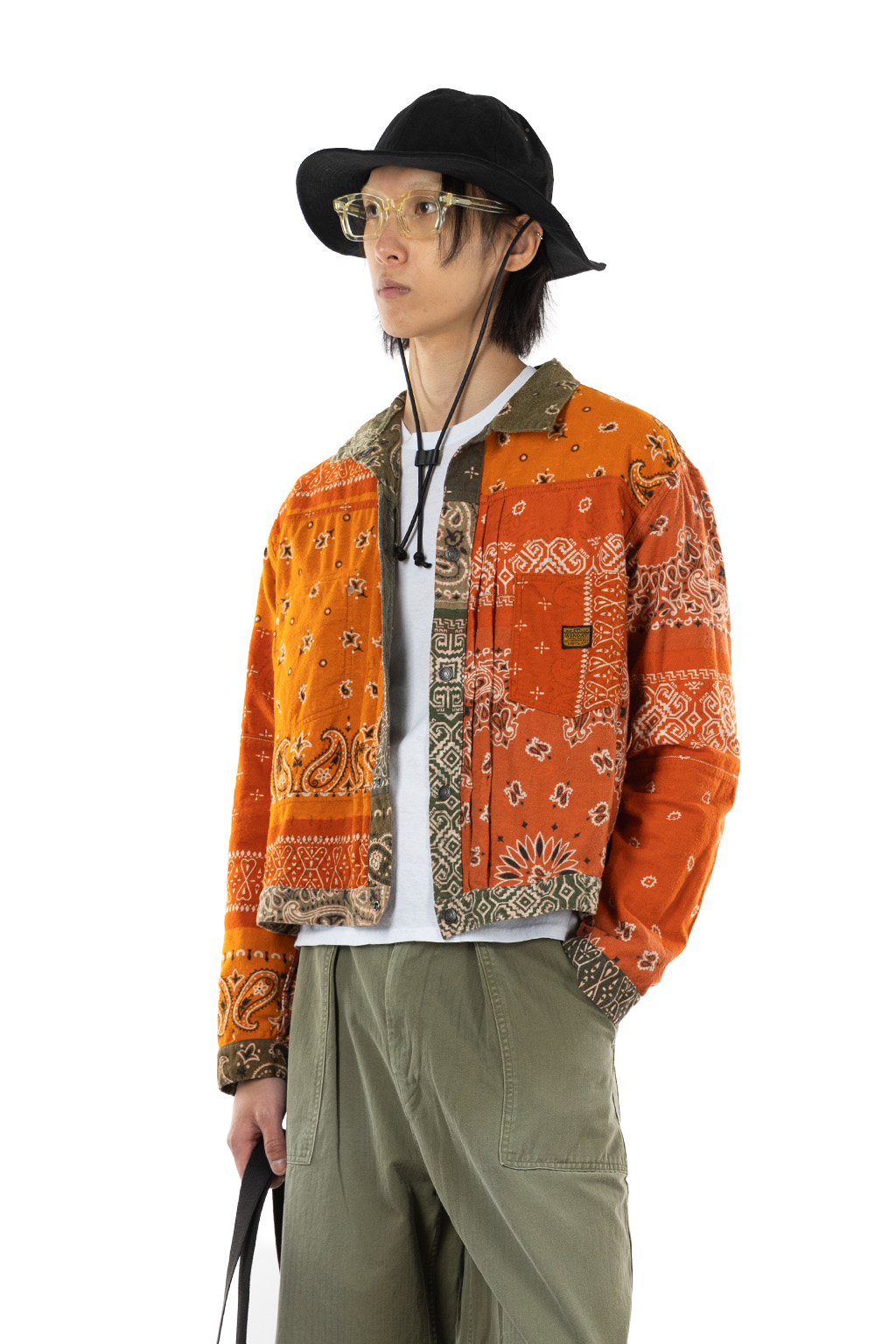 Kapital - Flannel Reversible Bandana 1st JKT - Khaki x Orange