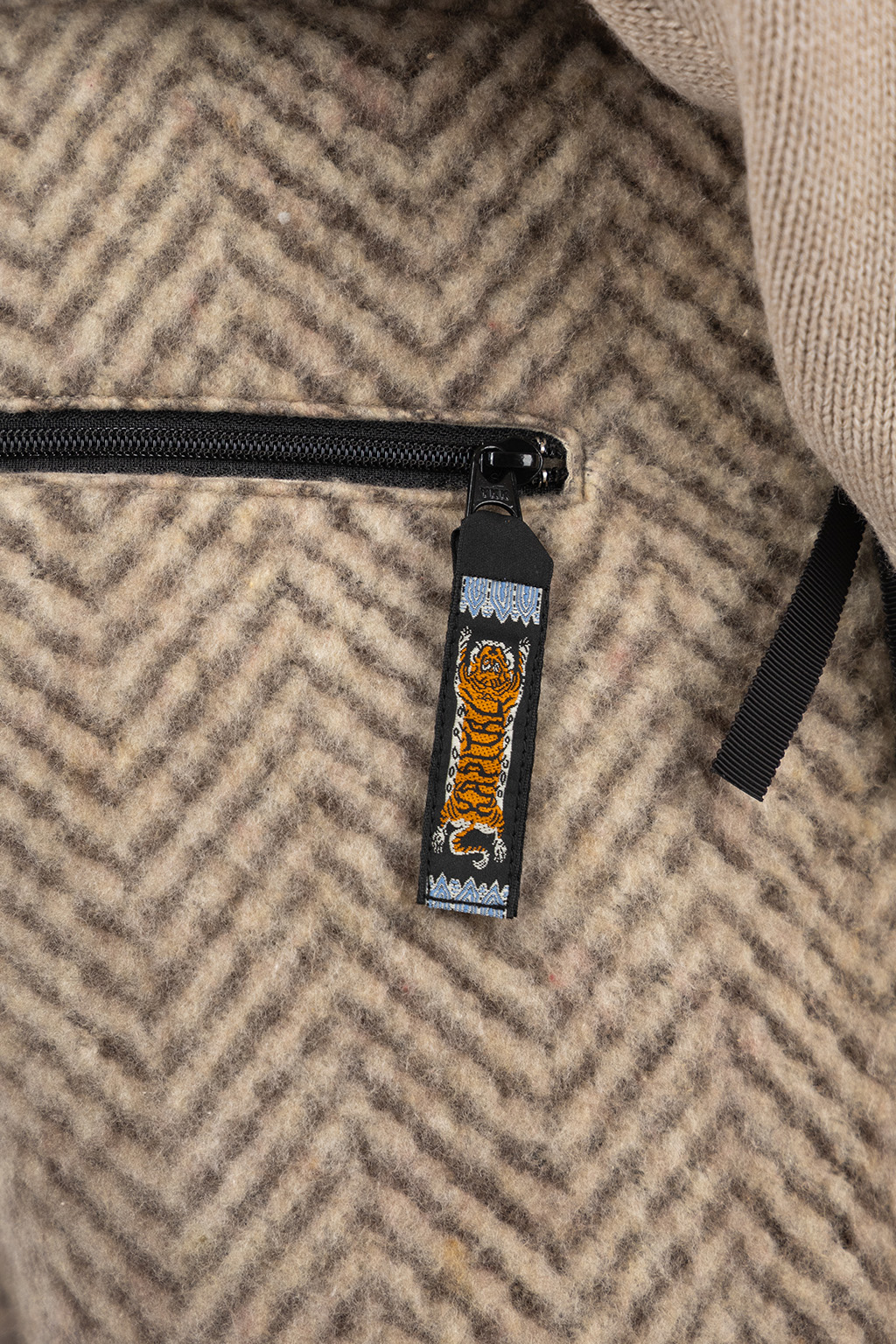 Kapital Herringbone Heavy Fleece Easy Tapered Pants - Beige x Khaki