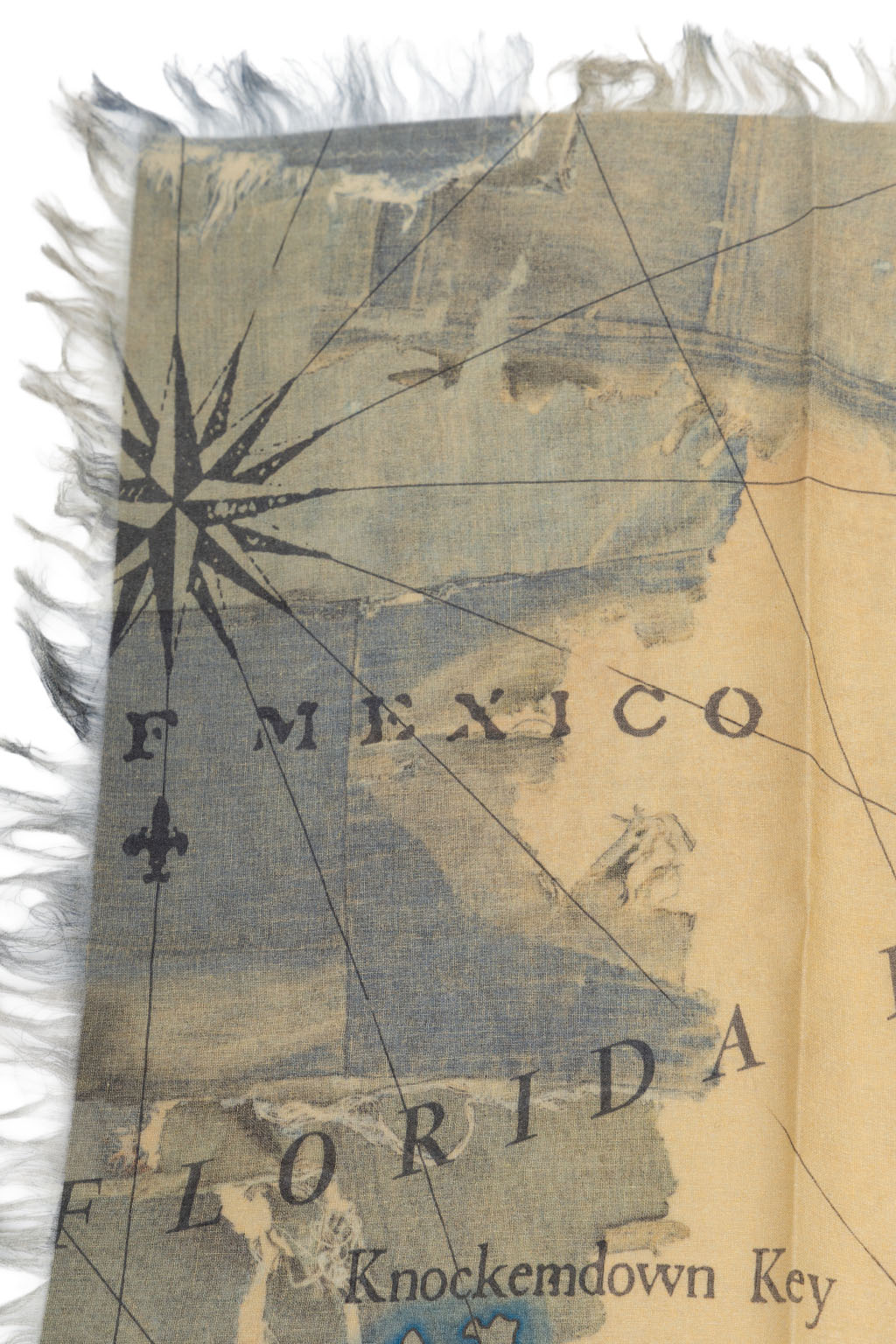 Kapital - Rayon Fringed Square Stole (KAYO HUESO Denim Map) - Blue