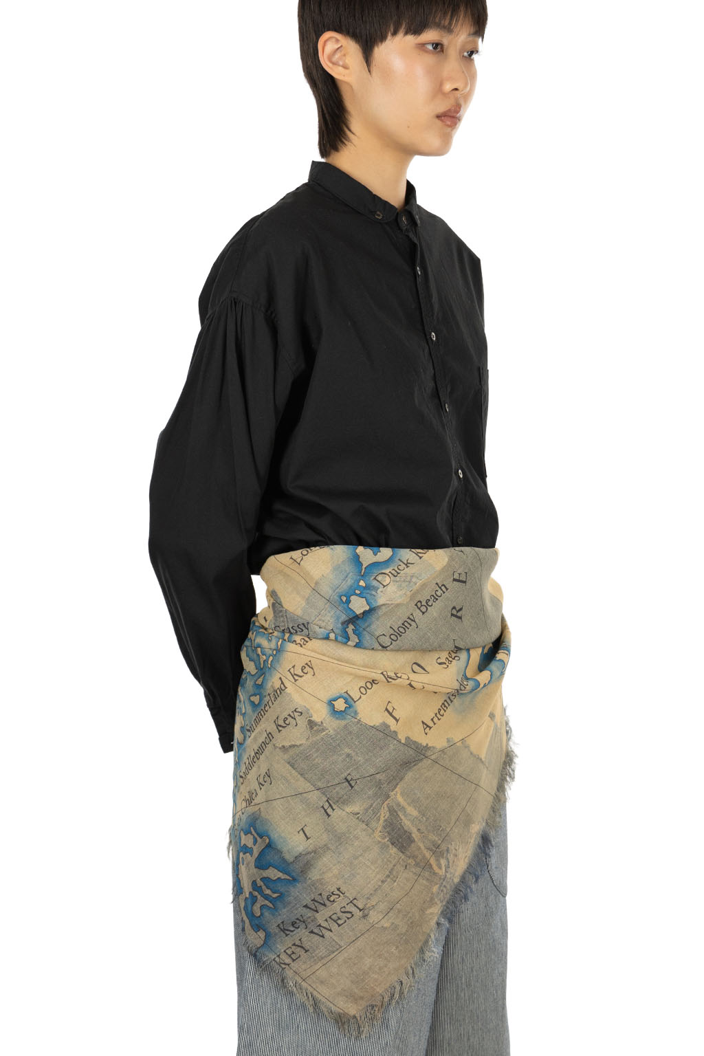 Kapital - Rayon Fringed Square Stole (KAYO HUESO Denim Map) - Blue