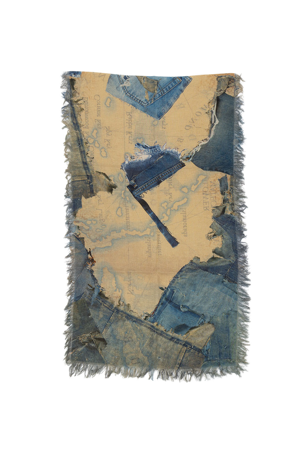 Kapital - Rayon Fringed Stole (KAYO FUESO Denim Map) - Blue