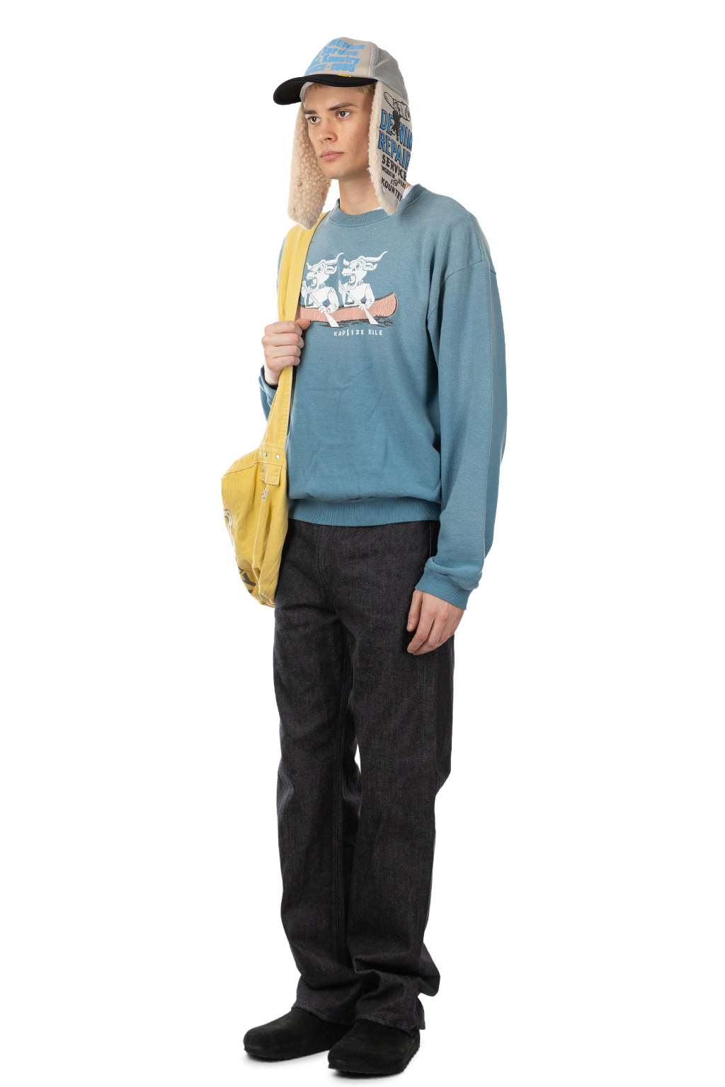 Kapital - SWT Knit Crew SWT("L" LONGHORN) - Turquoise