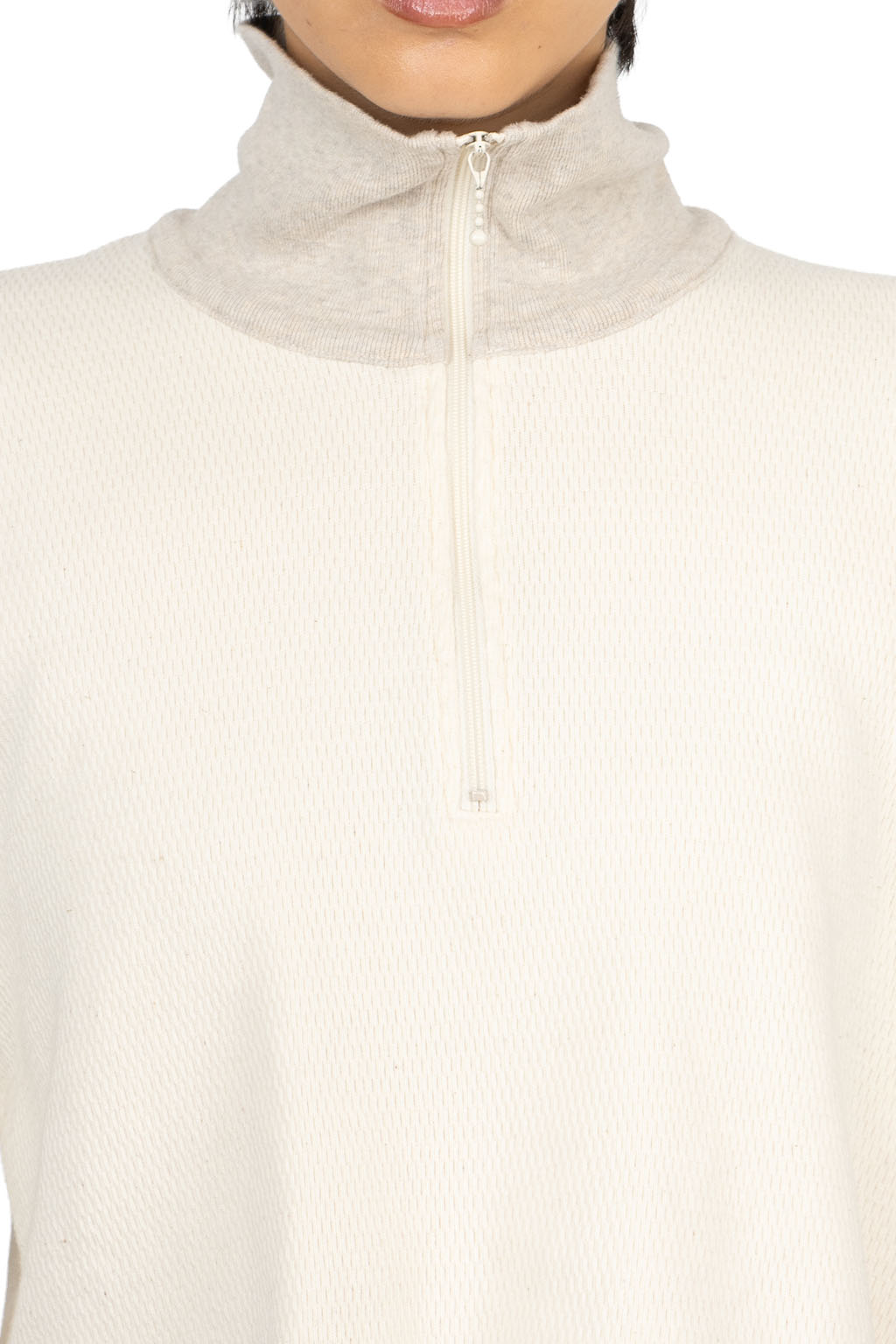 Kapital - Waffle Jersey Carico 2TONES Half-ZIP Cropped LS Tee - Blue