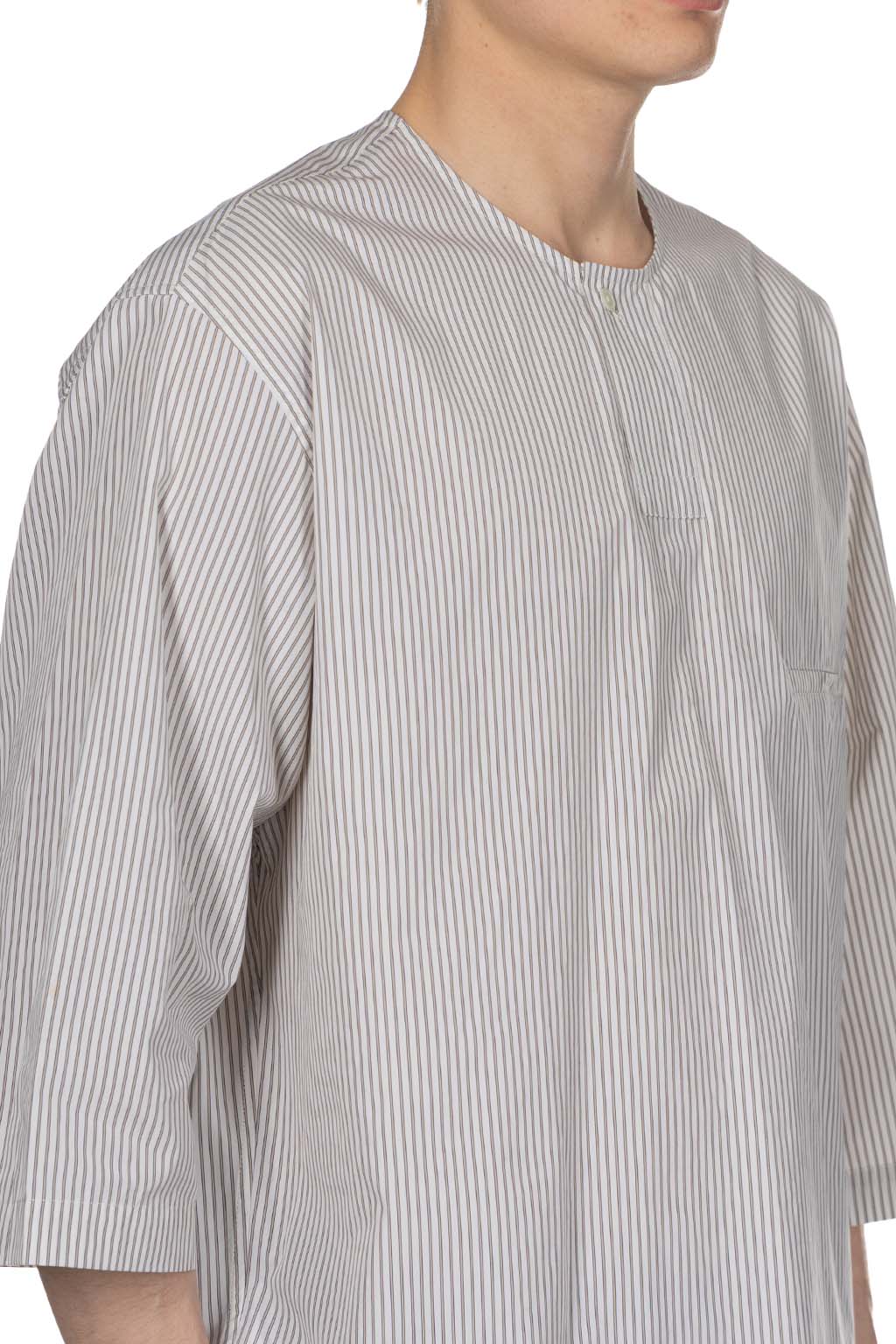 Lemaire - SS Henley Top - Creamy White x Taupe x Black