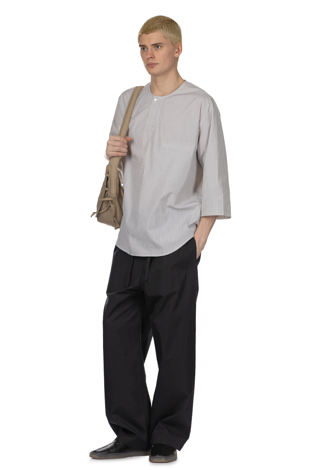 Lemaire - SS Henley Top - Creamy White x Taupe x Black