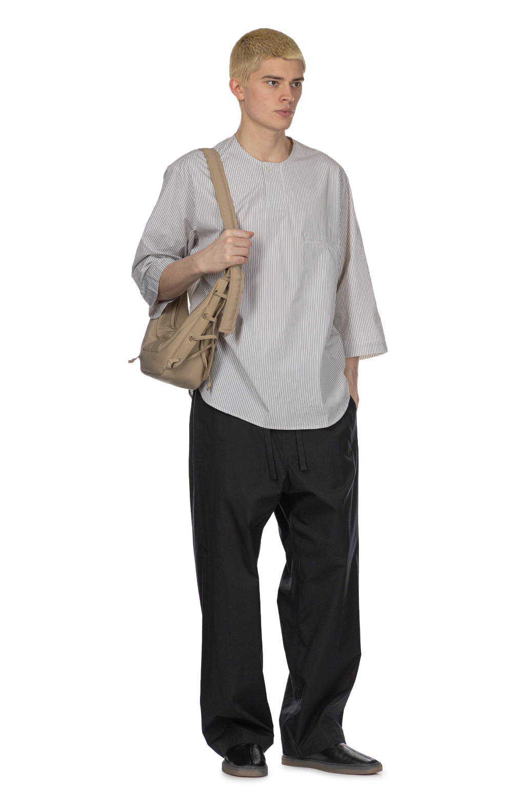 Lemaire - SS Henley Top - Creamy White x Taupe x Black