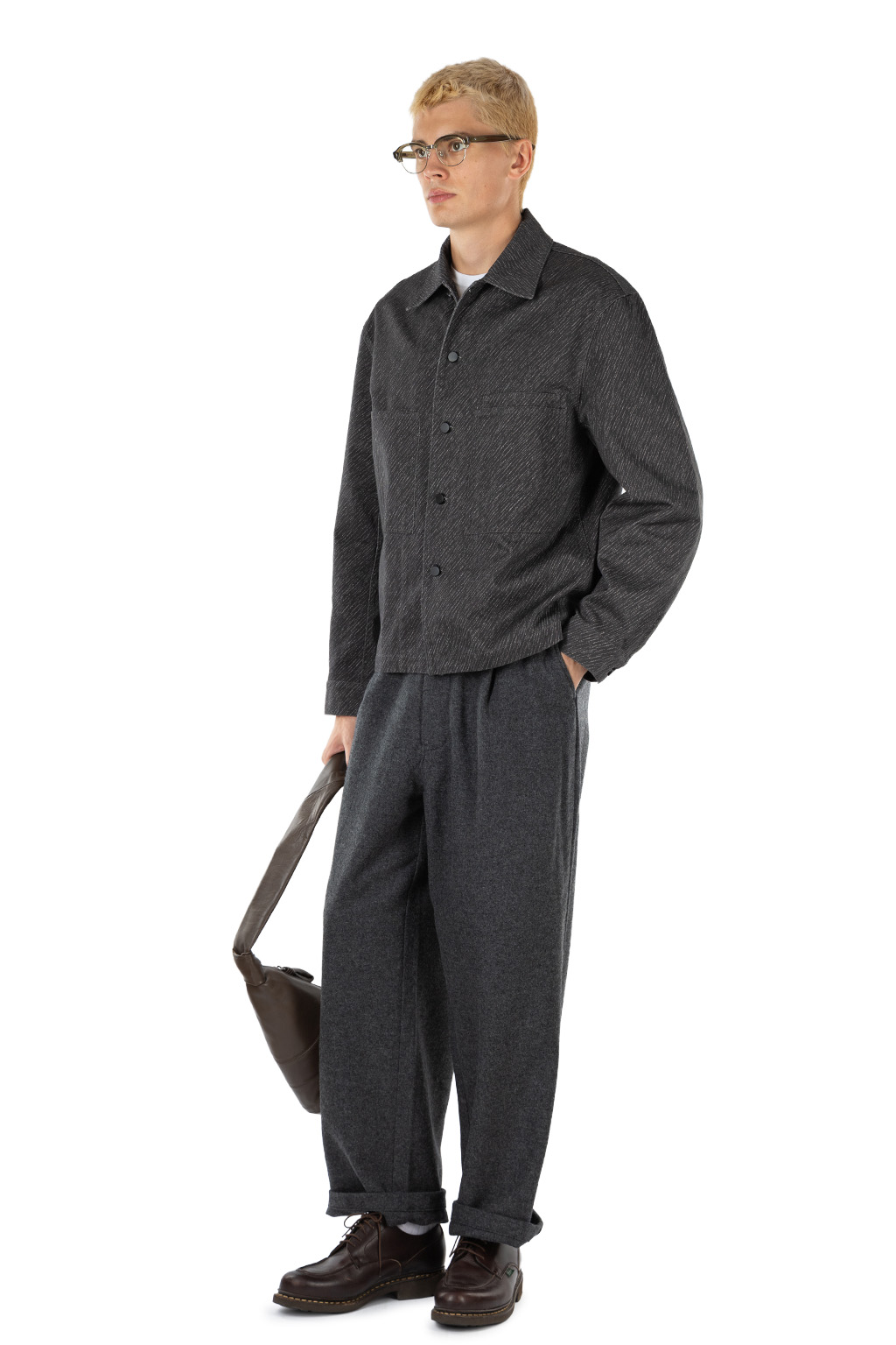 Lemaire - Workwear Overshirt - Diagonal Printed Cotton - Carbon Chalk