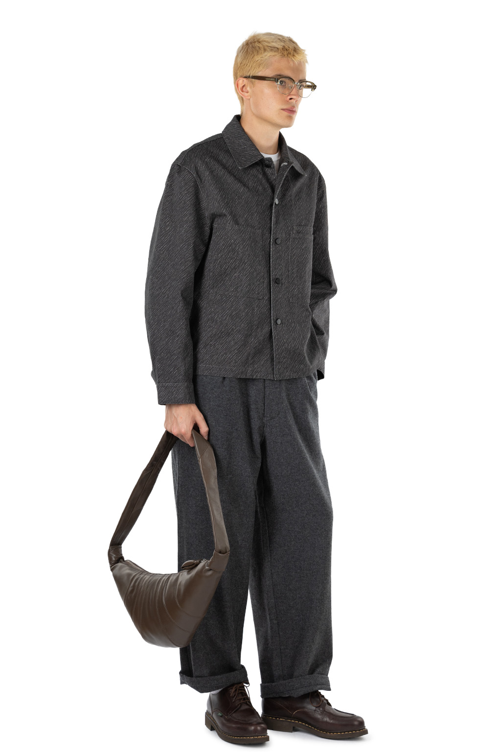Lemaire - Workwear Overshirt - Diagonal Printed Cotton - Carbon Chalk
