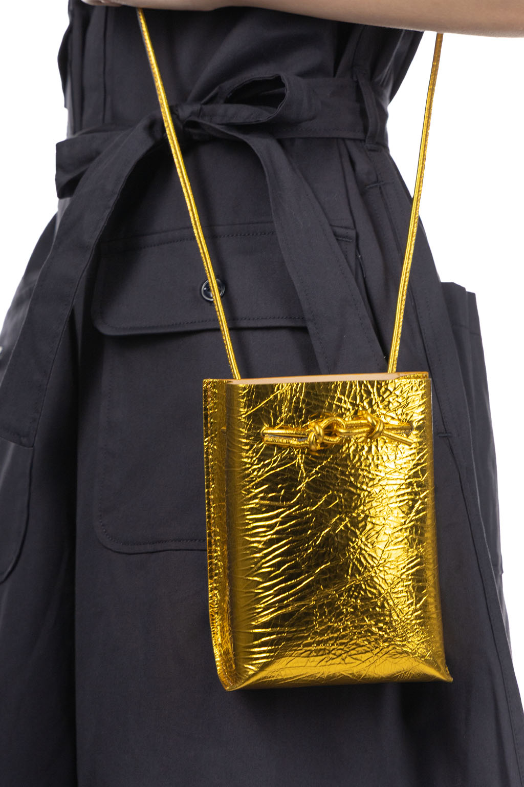 MARROW - Metallic String Pouch-Yellow Gold