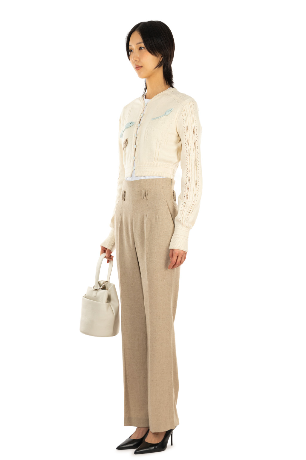 Mame Kurogouchi - 3D Floral Motif Knit Cardigan - Natural