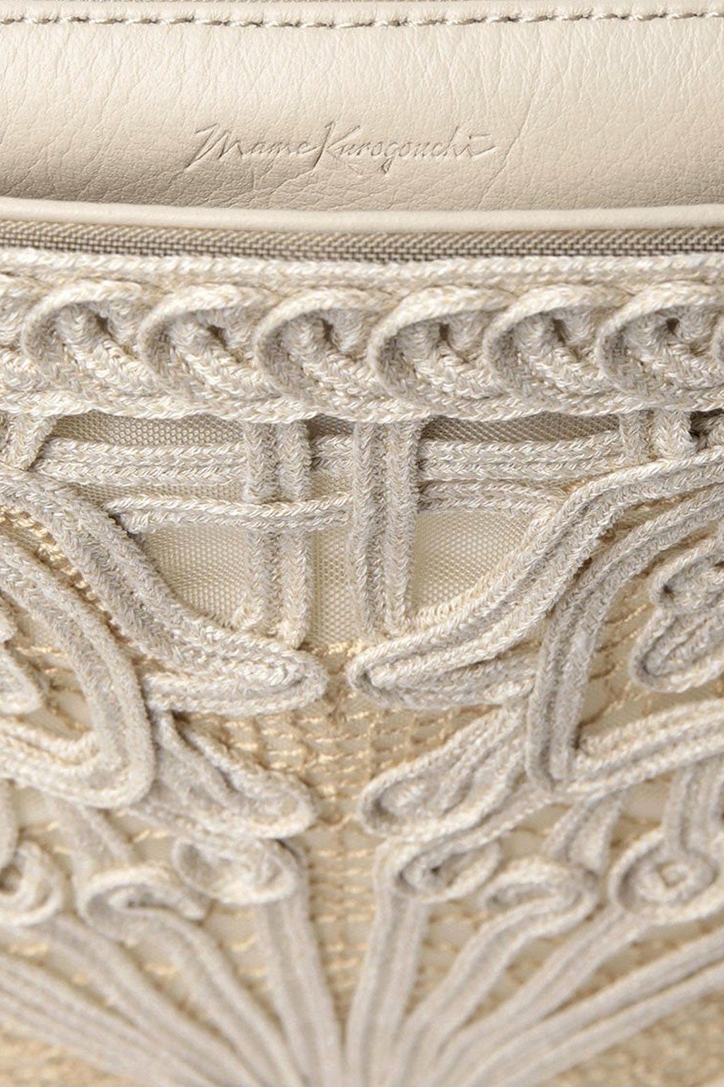 Mame Kurogouchi - Cording Embroidery Pouch With Leather Strap - Beige