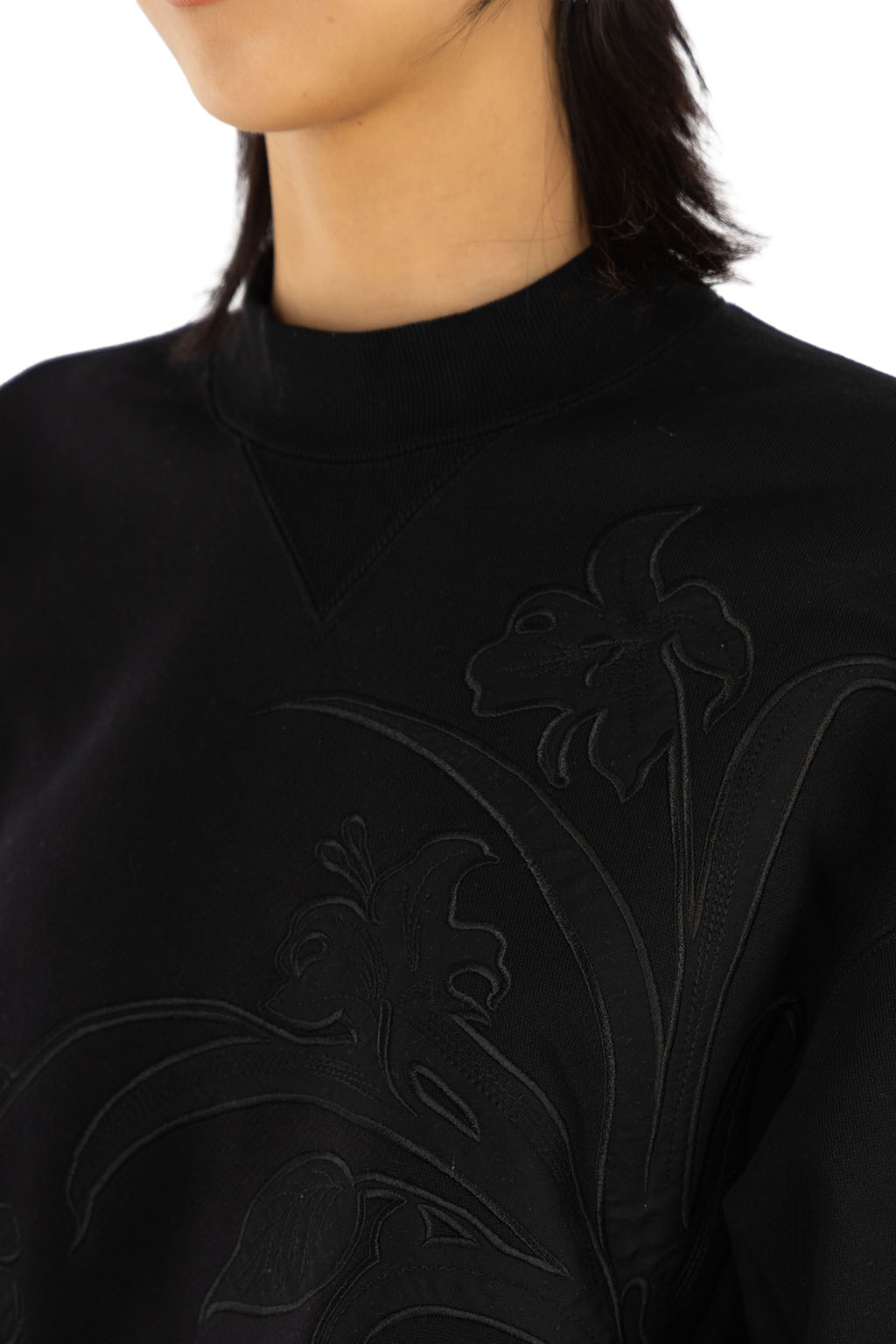 Mame Kurogouchi - Floral Embroidery Short Sweat Top - Black