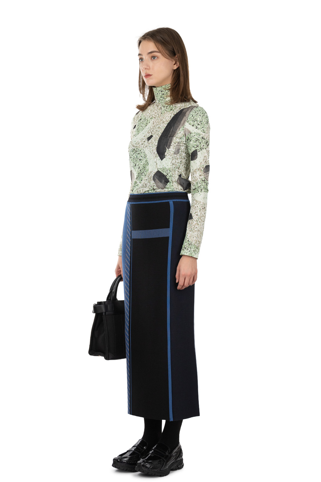 Mame Kurogouchi - Geometric Pattern Knitted Skirt - Navy