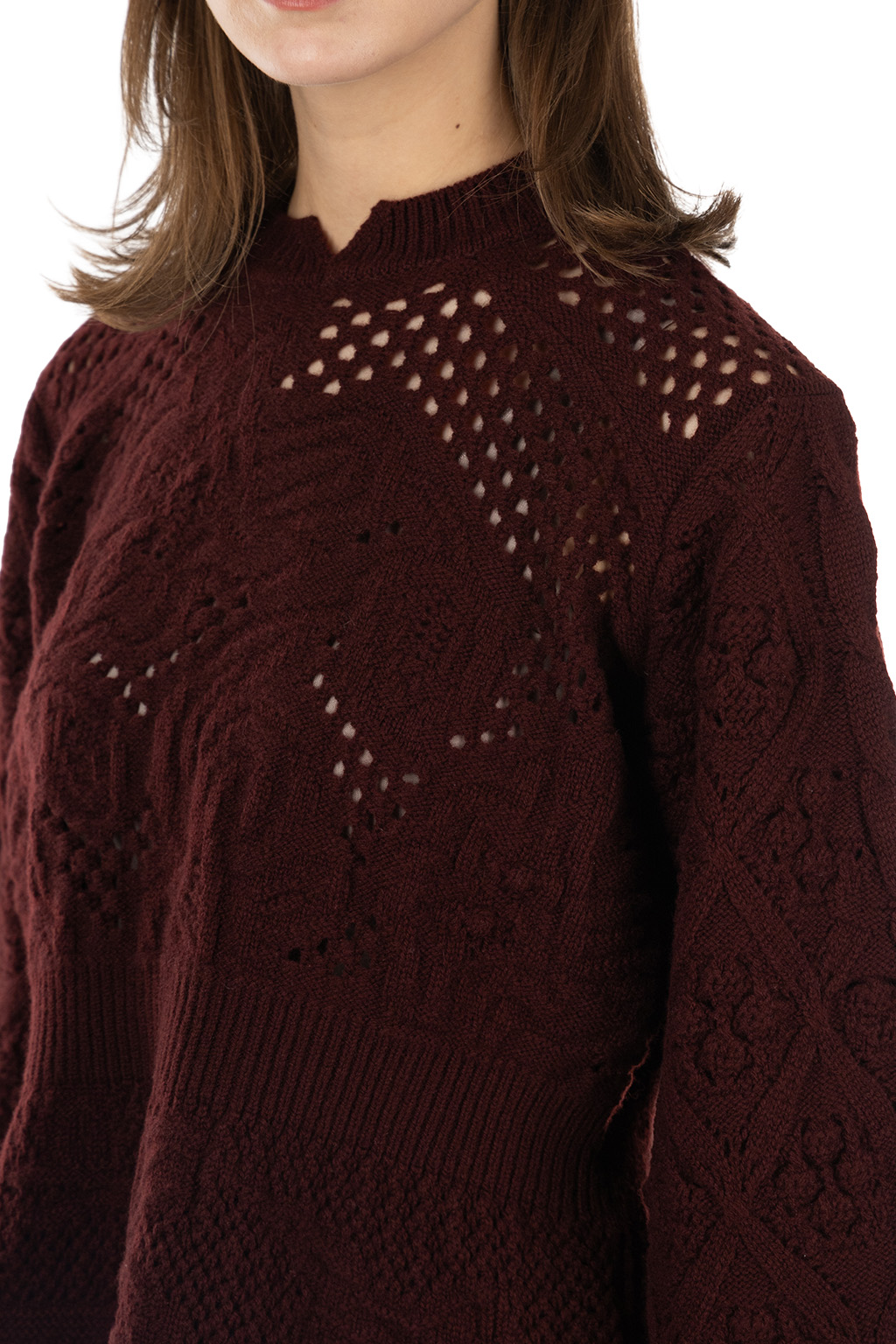 Mame Kurogouchi - Multi Pattern Low Gauge Knitted Top - Bordeaux