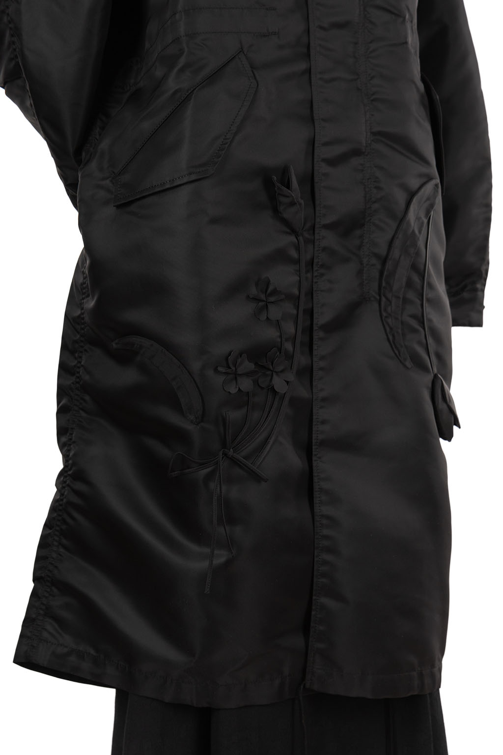 Mame Kurogouchi - Nylon Twill 3D Embroidery Mods Coat - Black