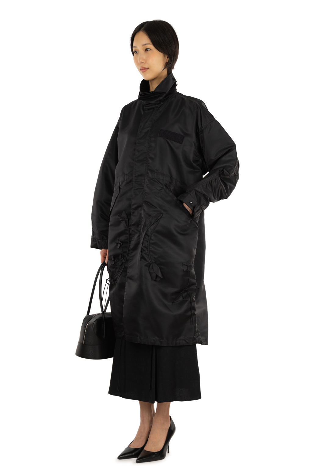 Mame Kurogouchi - Nylon Twill 3D Embroidery Mods Coat - Black