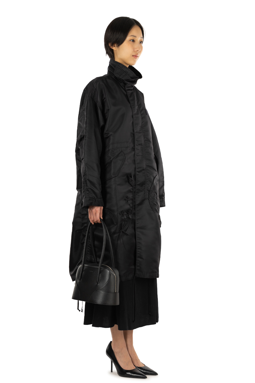 Mame Kurogouchi - Nylon Twill 3D Embroidery Mods Coat - Black