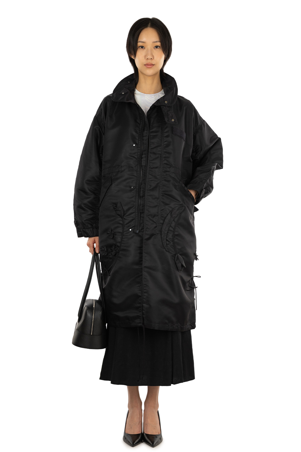 Mame Kurogouchi - Nylon Twill 3D Embroidery Mods Coat - Black