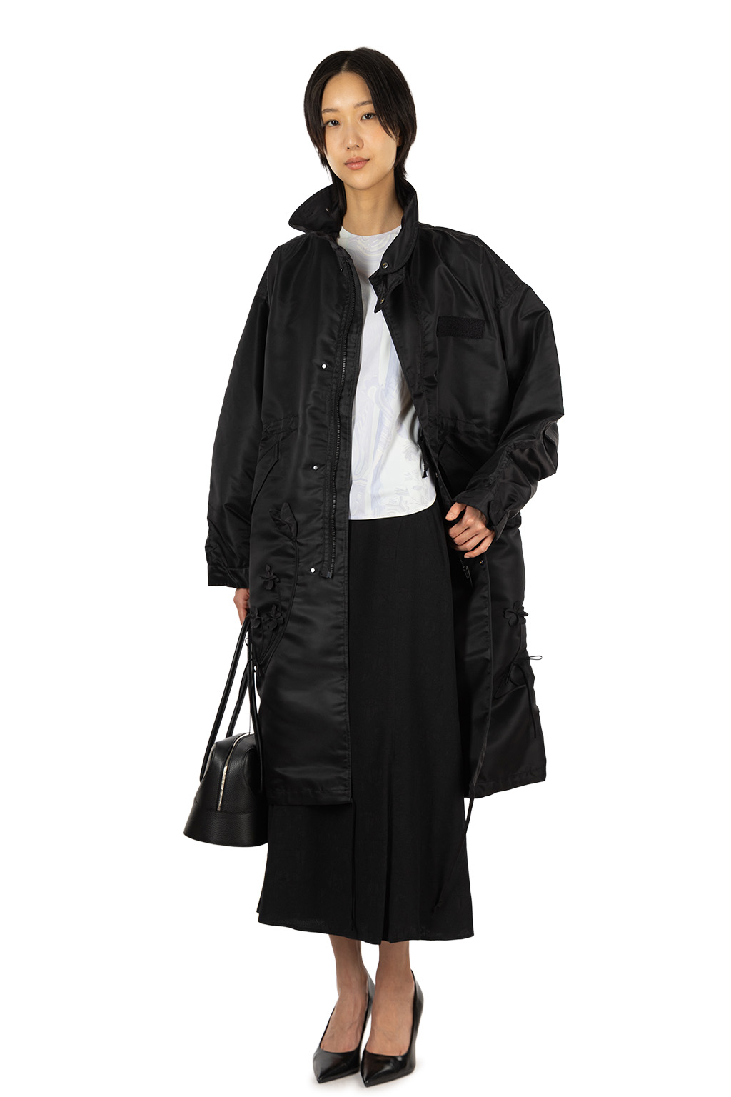 Mame Kurogouchi - Nylon Twill 3D Embroidery Mods Coat - Black