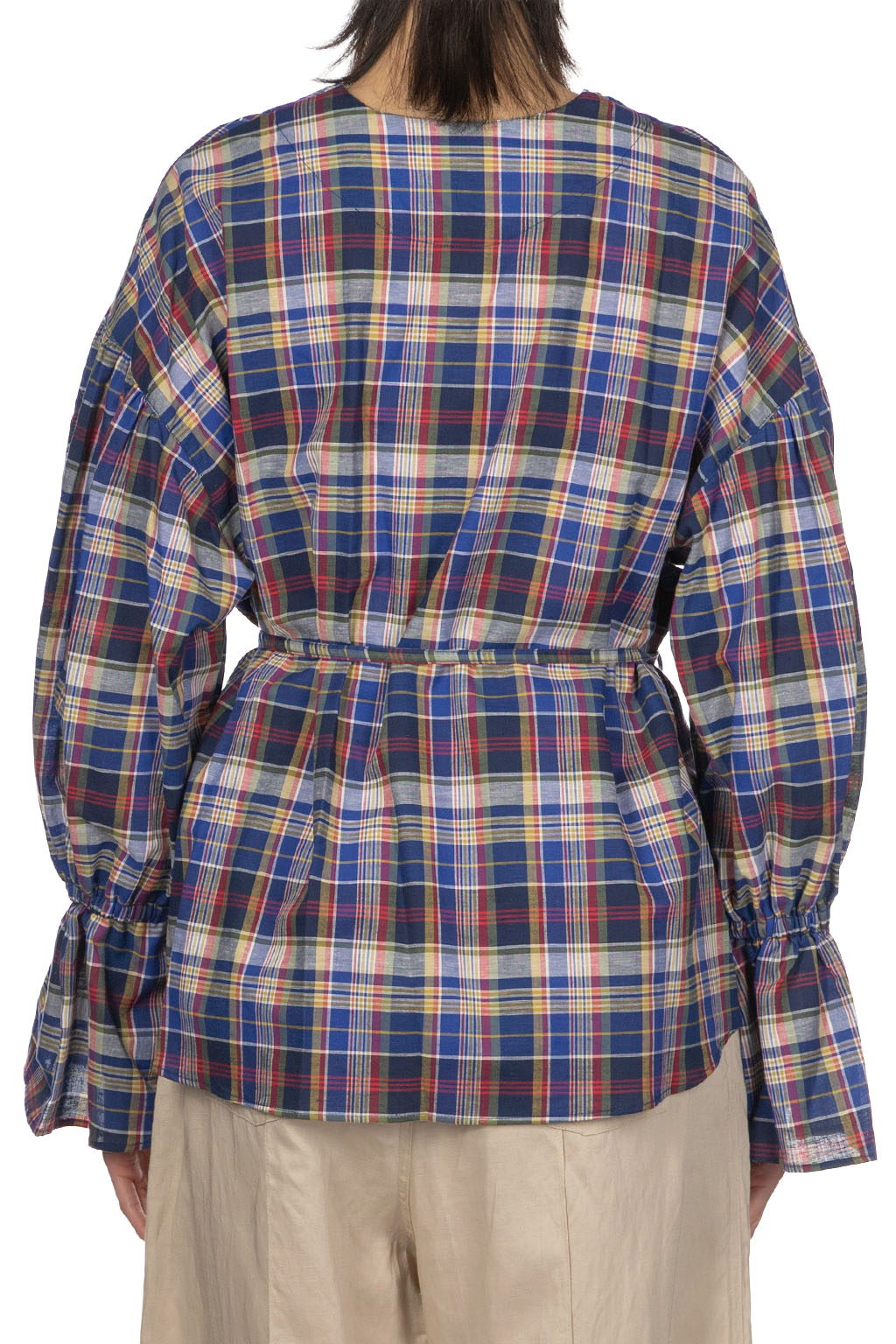 Manon - Ballon Sleeve Check Blouse - Blue