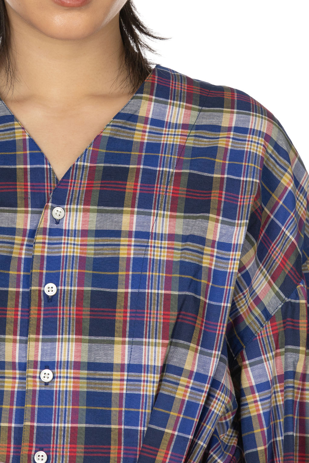 Manon - Ballon Sleeve Check Blouse - Blue