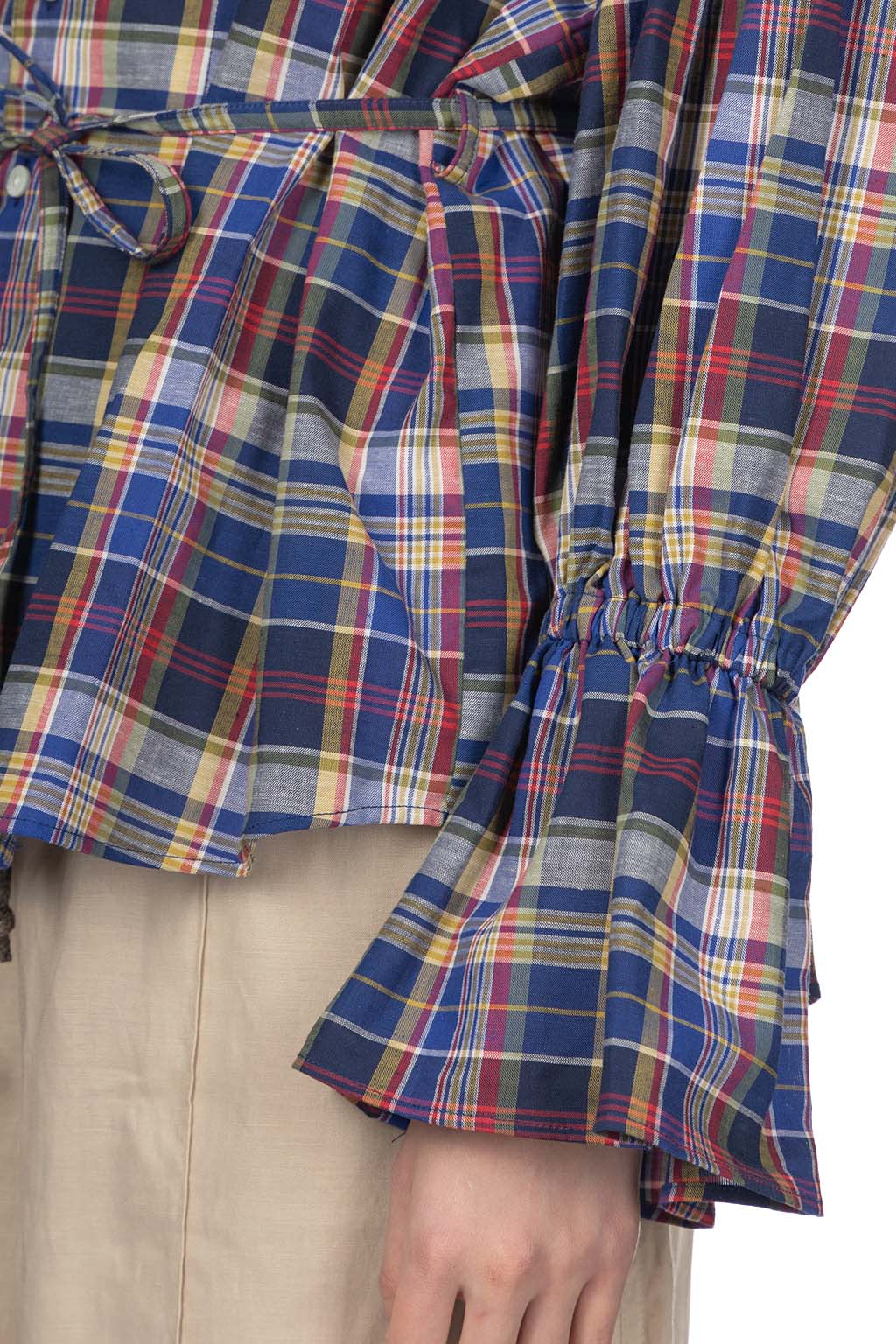 Manon - Ballon Sleeve Check Blouse - Blue