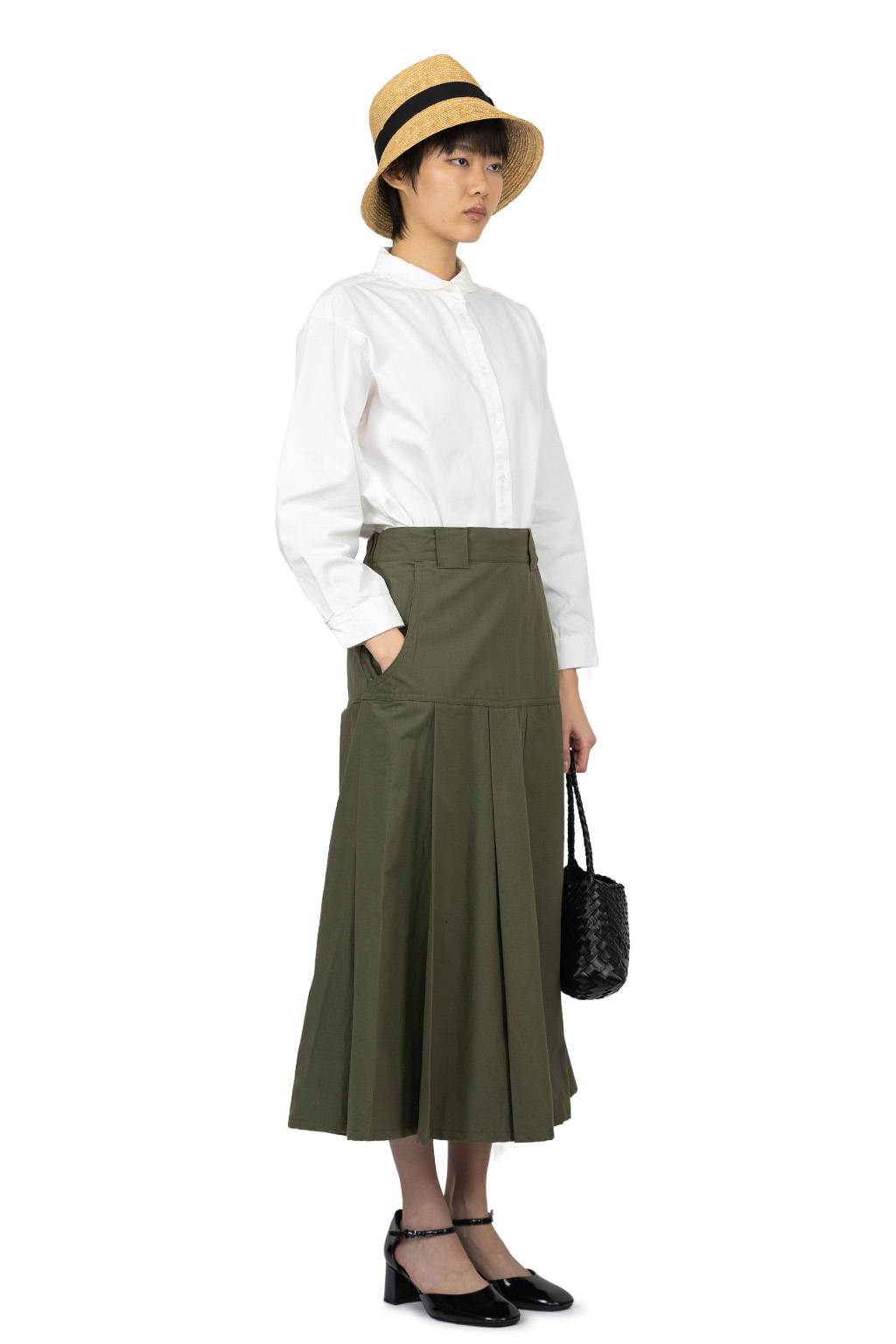 Manon - Lip Cloth Flare Tuck Skirt - Olive