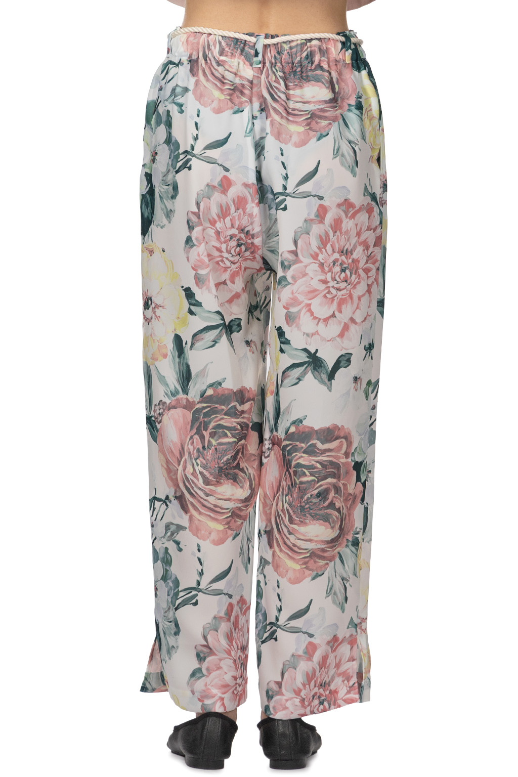 Manon - Original Big Flower Print Easy Pants - White