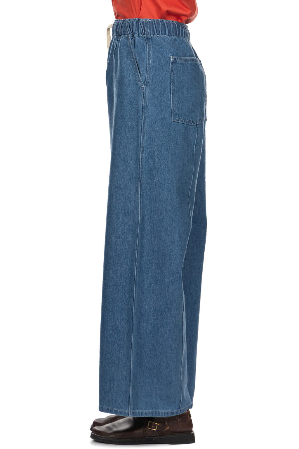 Manon - Pintuck Wide Denim Pants - Blue