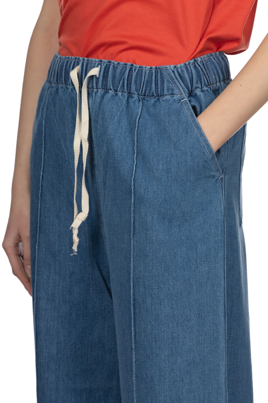 Manon - Pintuck Wide Denim Pants - Blue