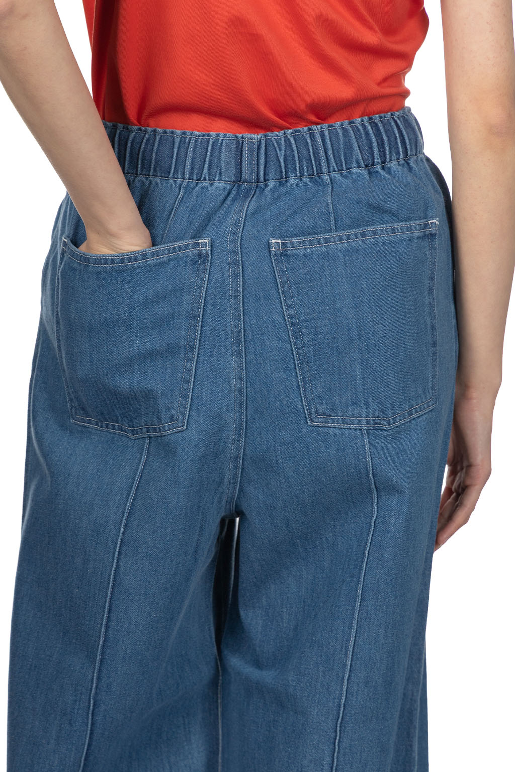 Manon - Pintuck Wide Denim Pants - Blue