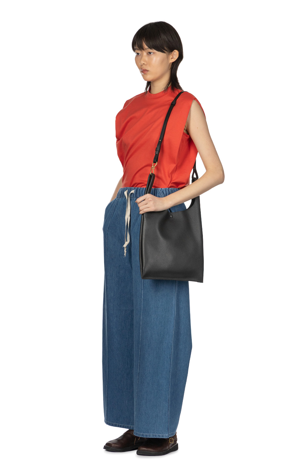 Manon - Pintuck Wide Denim Pants - Blue