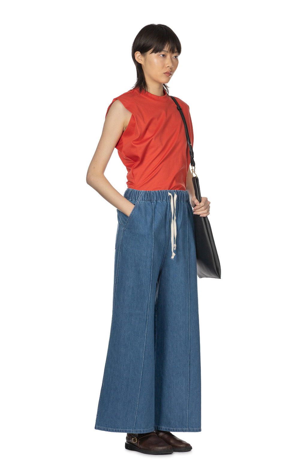 Manon - Pintuck Wide Denim Pants - Blue