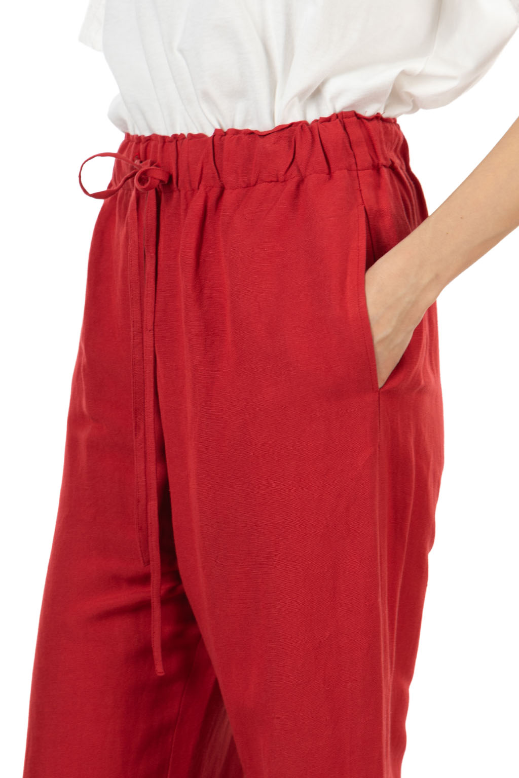 Manon - Rayon Linen Slit Easy Pants - Red