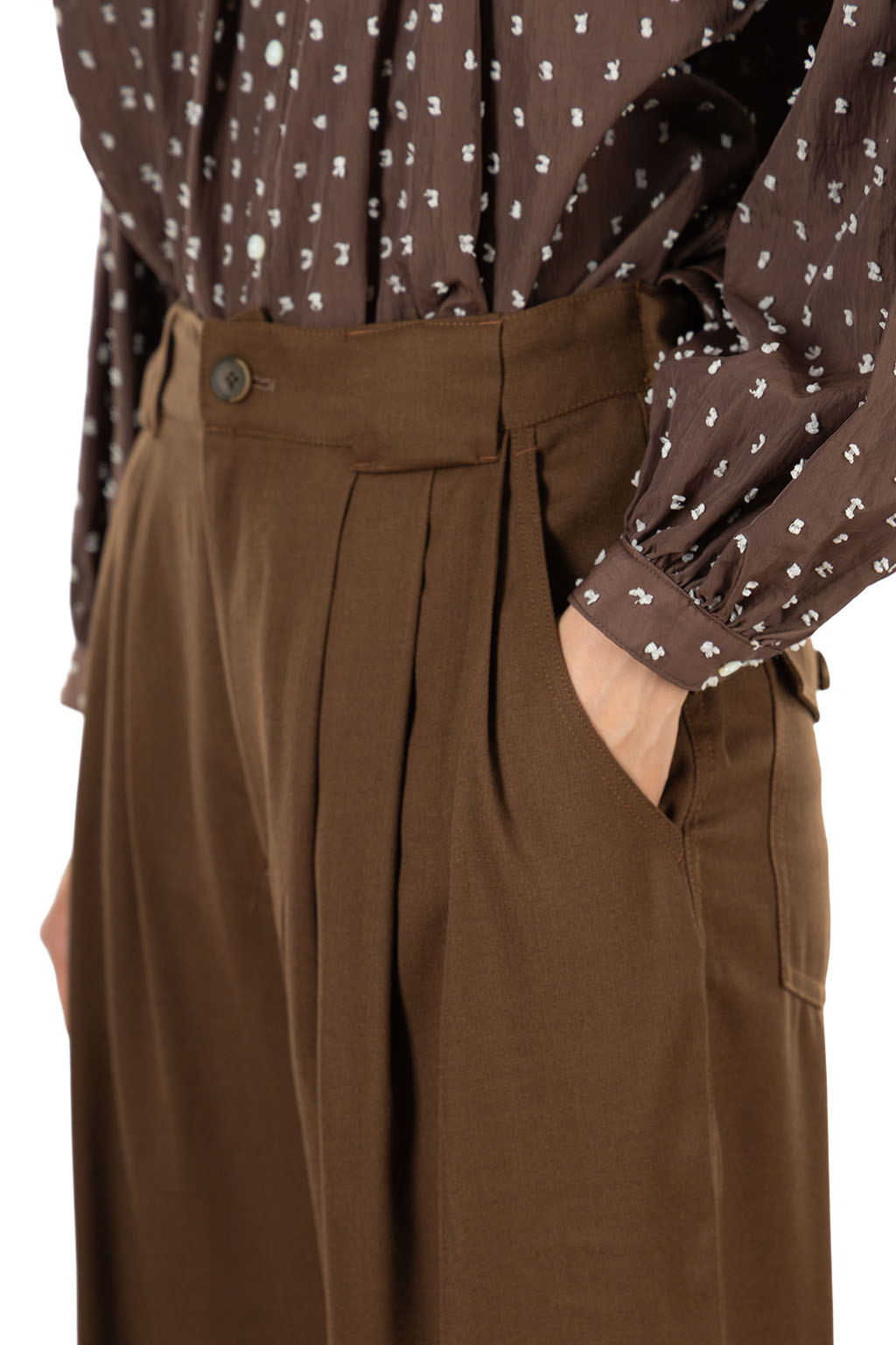 Manon - WOOL MIX THREE TUCK WIDE PANTS