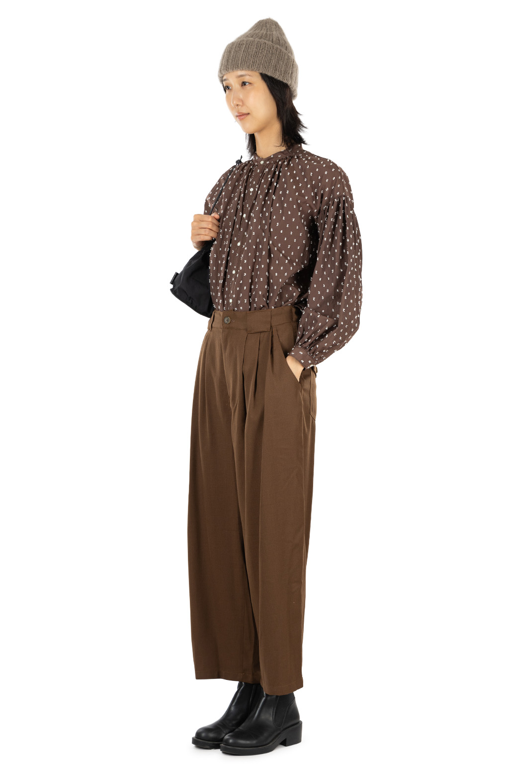 Manon - WOOL MIX THREE TUCK WIDE PANTS