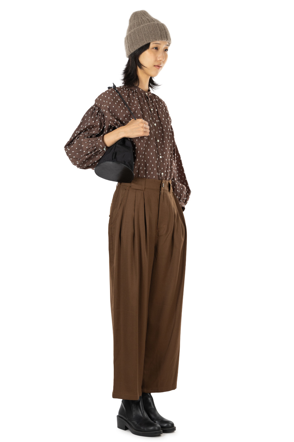 Manon - WOOL MIX THREE TUCK WIDE PANTS