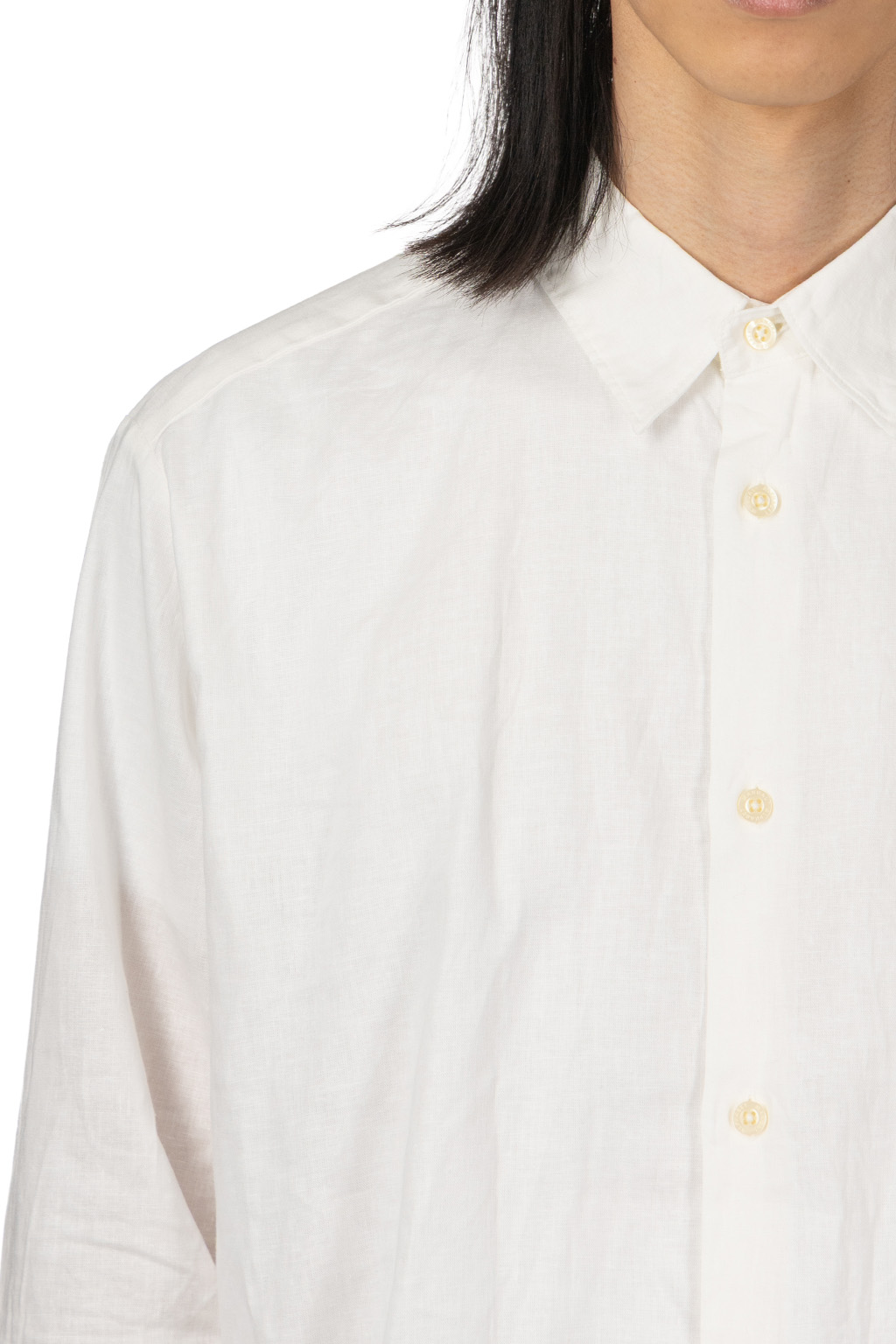Manual Alphabet - Cotton Linen Loose Fit Collar Shirt - White