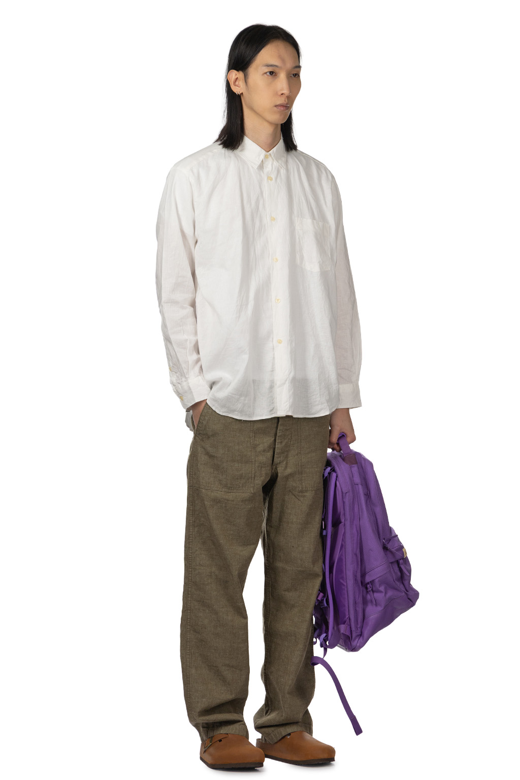 Manual Alphabet - Cotton Linen Loose Fit Collar Shirt - White