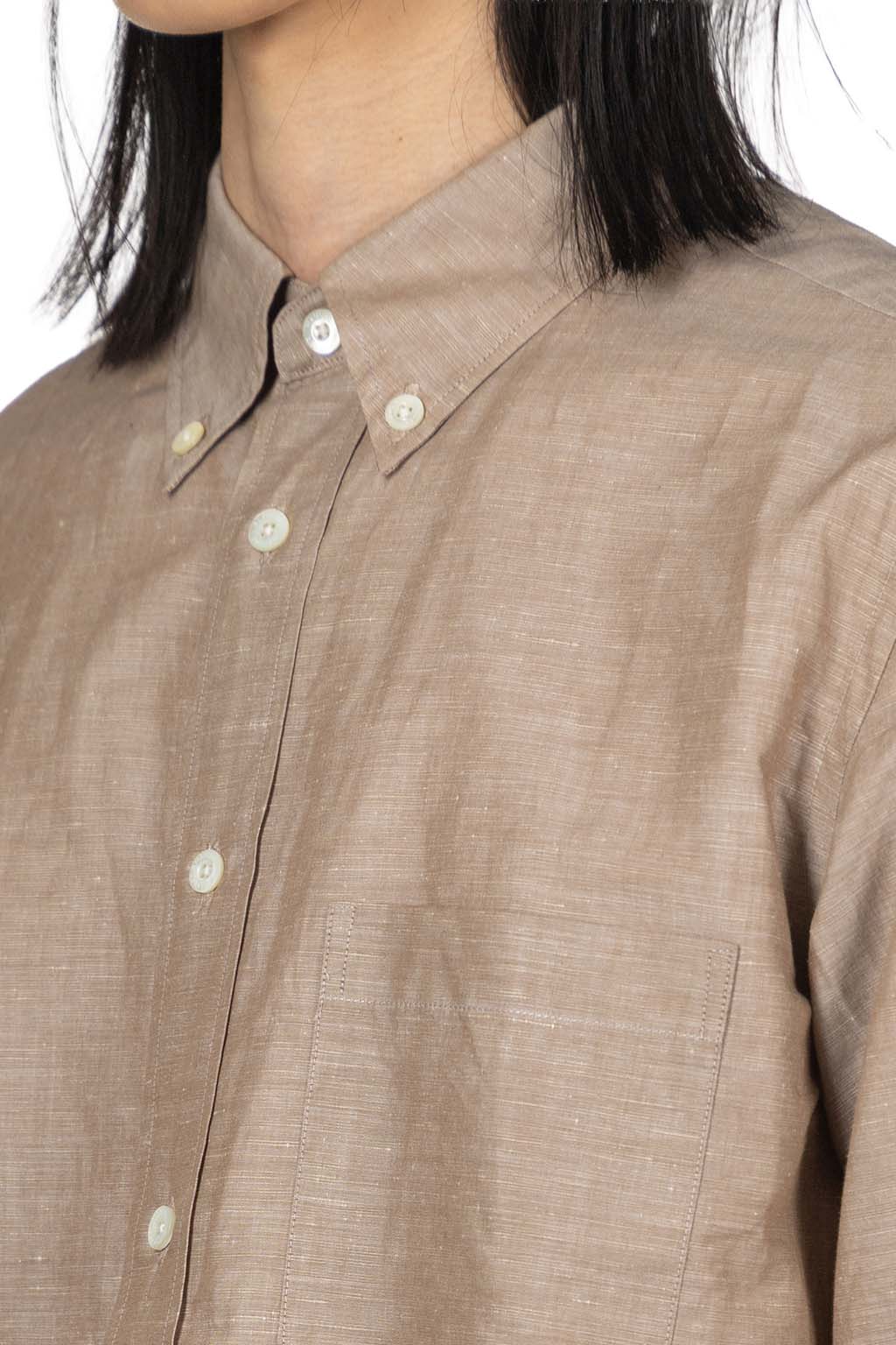 Manual Alphabet - Cotton Linen Slub Button Down Shirt - Mocha