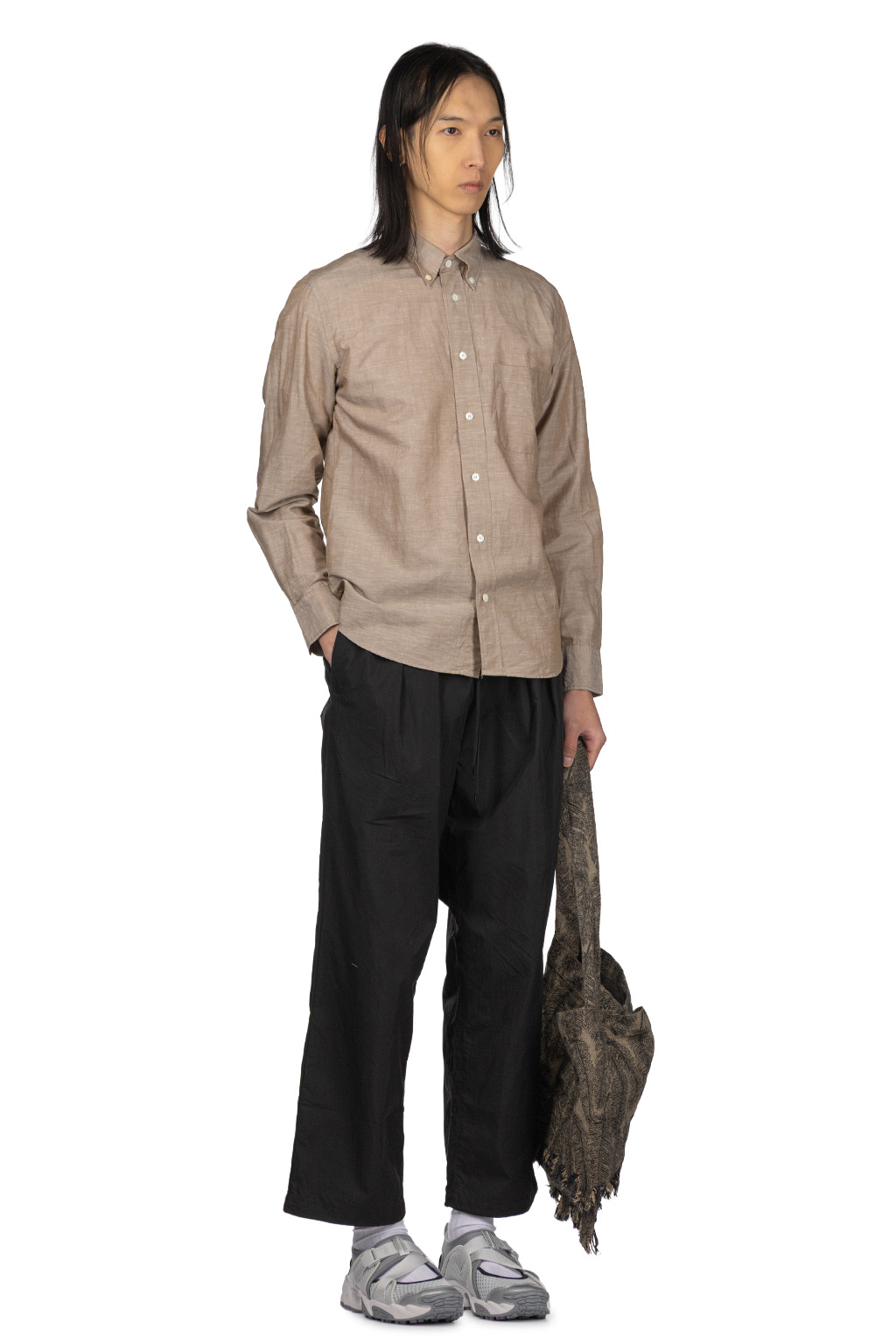 Manual Alphabet - Cotton Linen Slub Button Down Shirt - Mocha