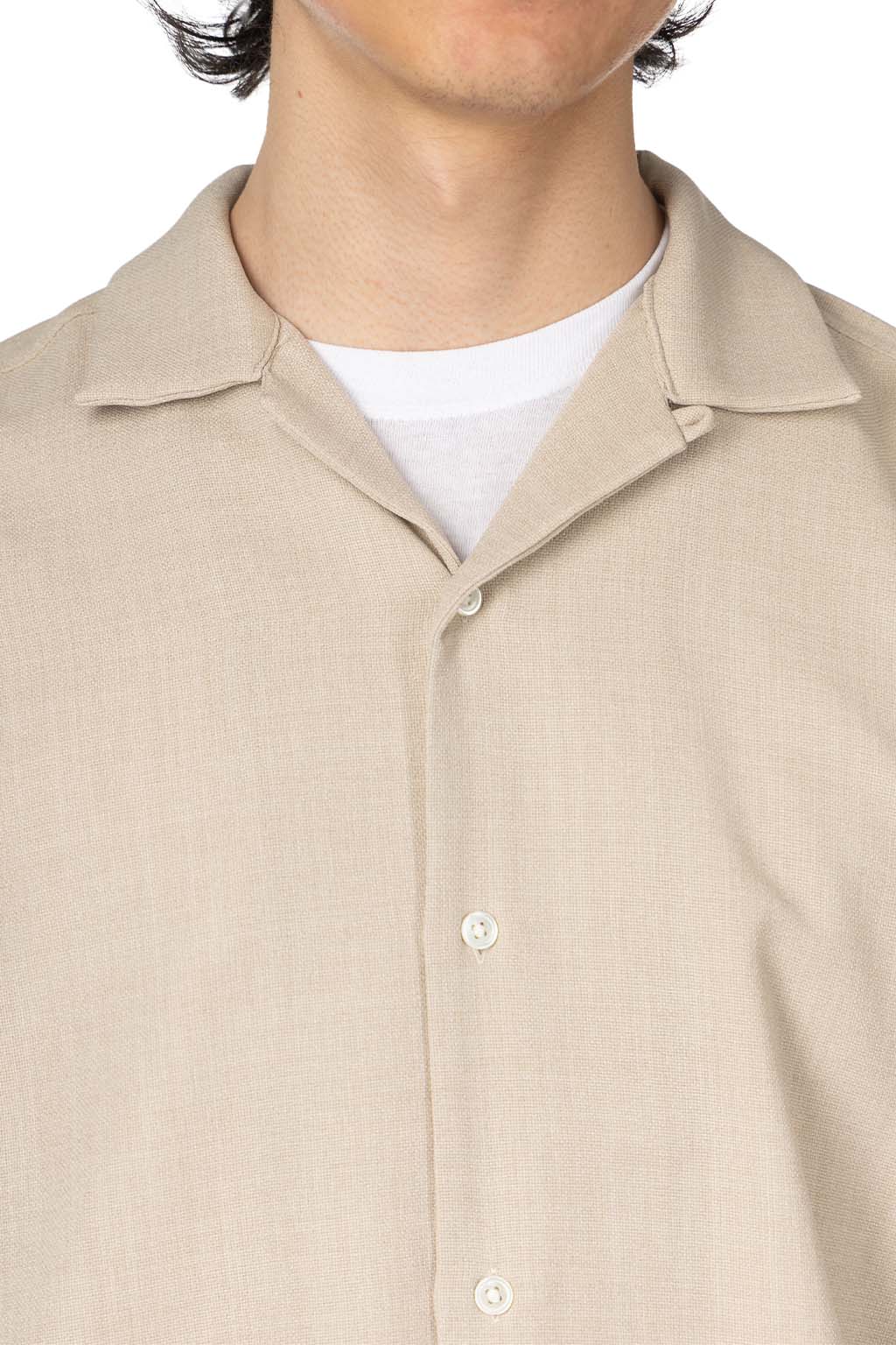Manual Alphabet - Mesh Ox Open Collar SS Shirt - L. Beige