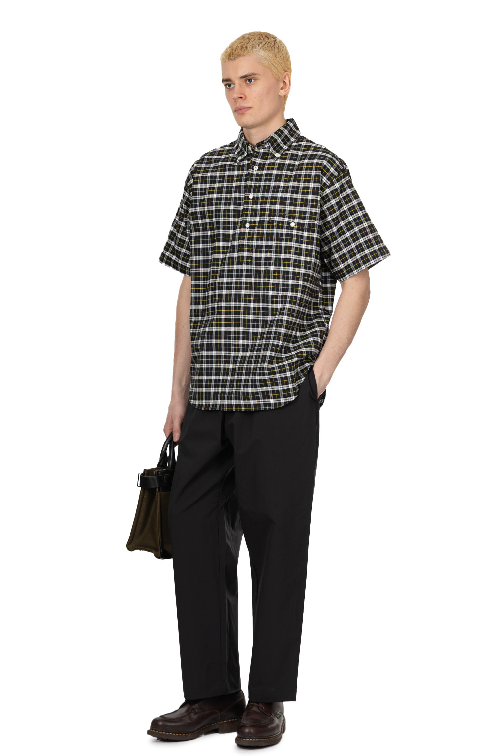 Manual Alphabet - OX Check Pullover SS BD Shirt - Navy x White