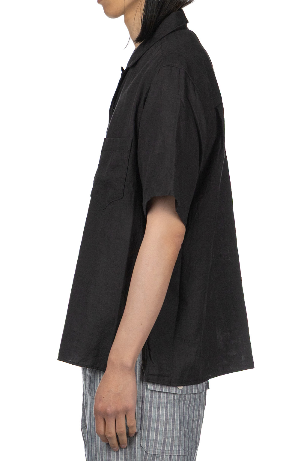 Manual Alphabet - Organic Cotton Double Gauze Open Collar Shirt - Black