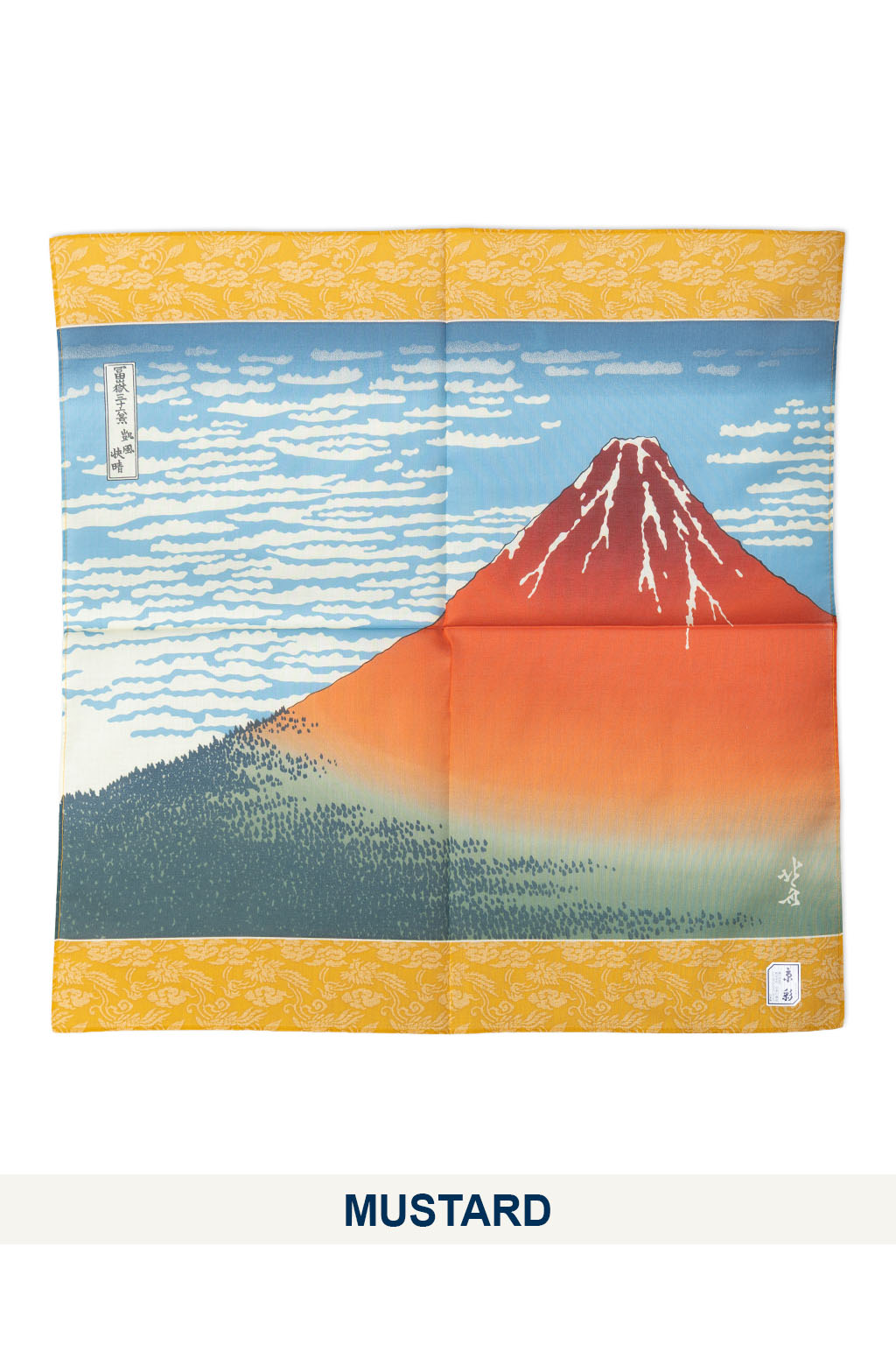 Mino Washi - Handkerchief - 47.5 x 47.5cm - Hokusai Fuji - Red